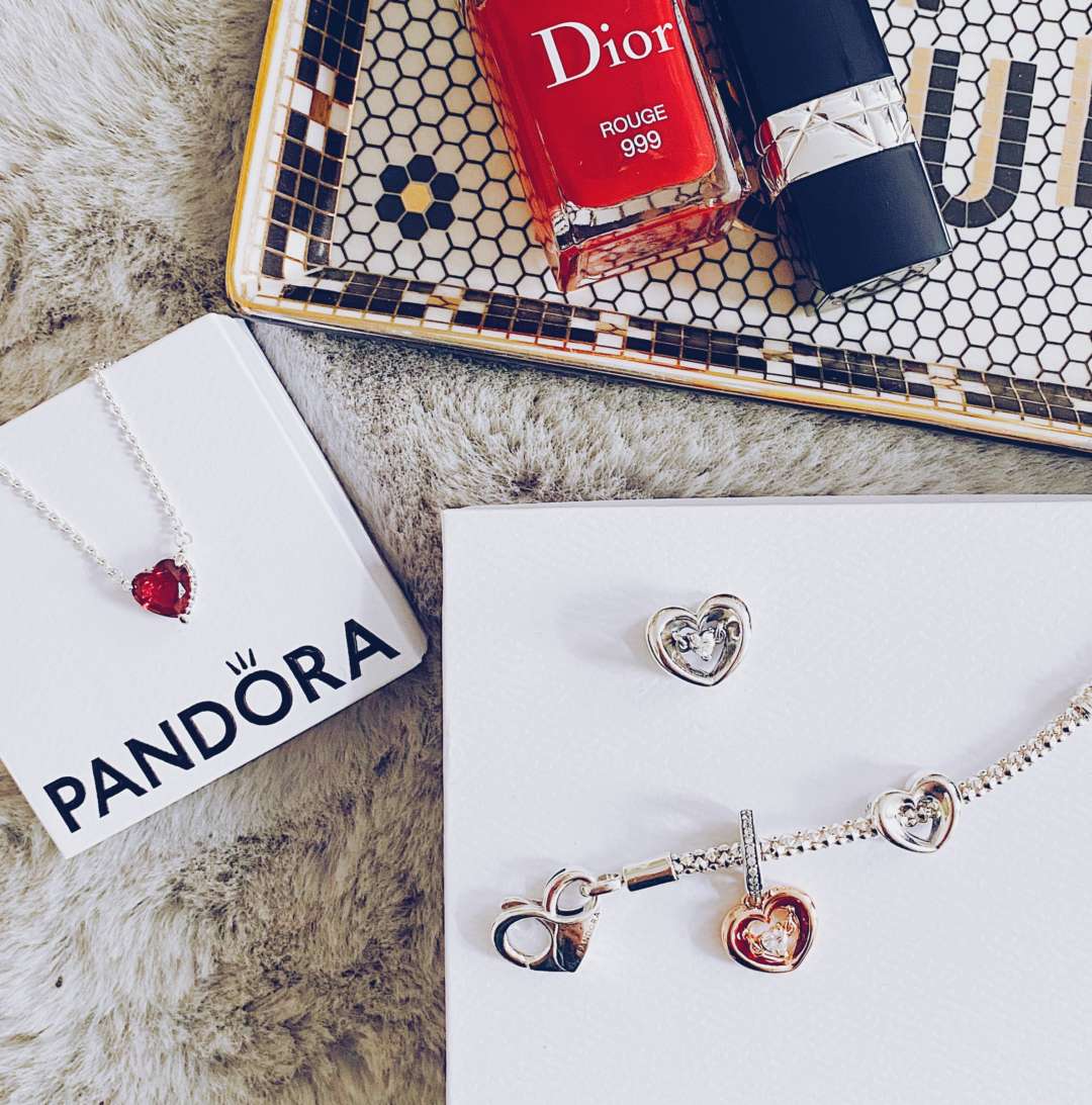Pandora Valentines Day Collection Jewellery Featuring halo heart collier necklace and radiant heart charms