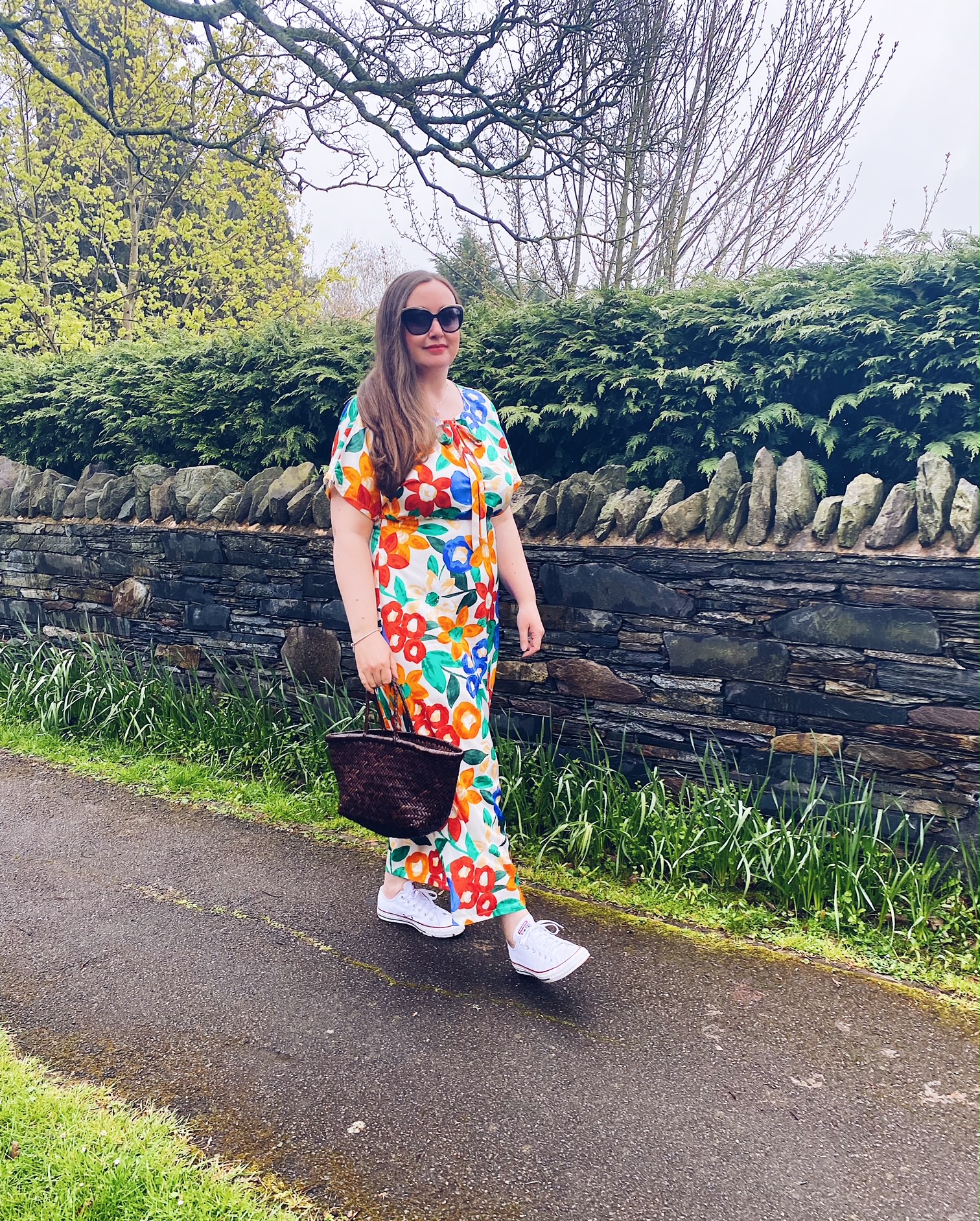 Bright and Bold Floral Print Dress Outfit