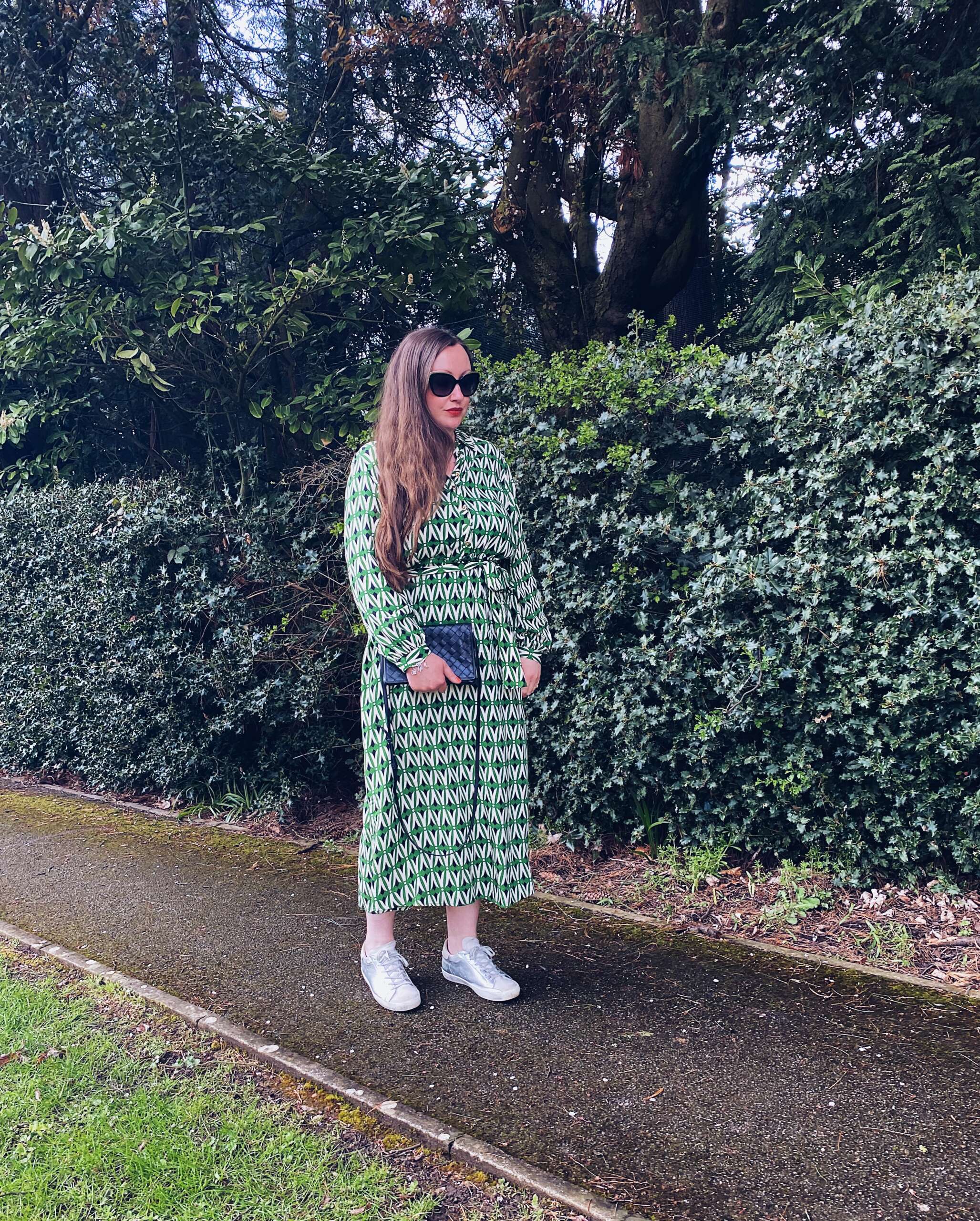 Zara Green black and white Midi Dress