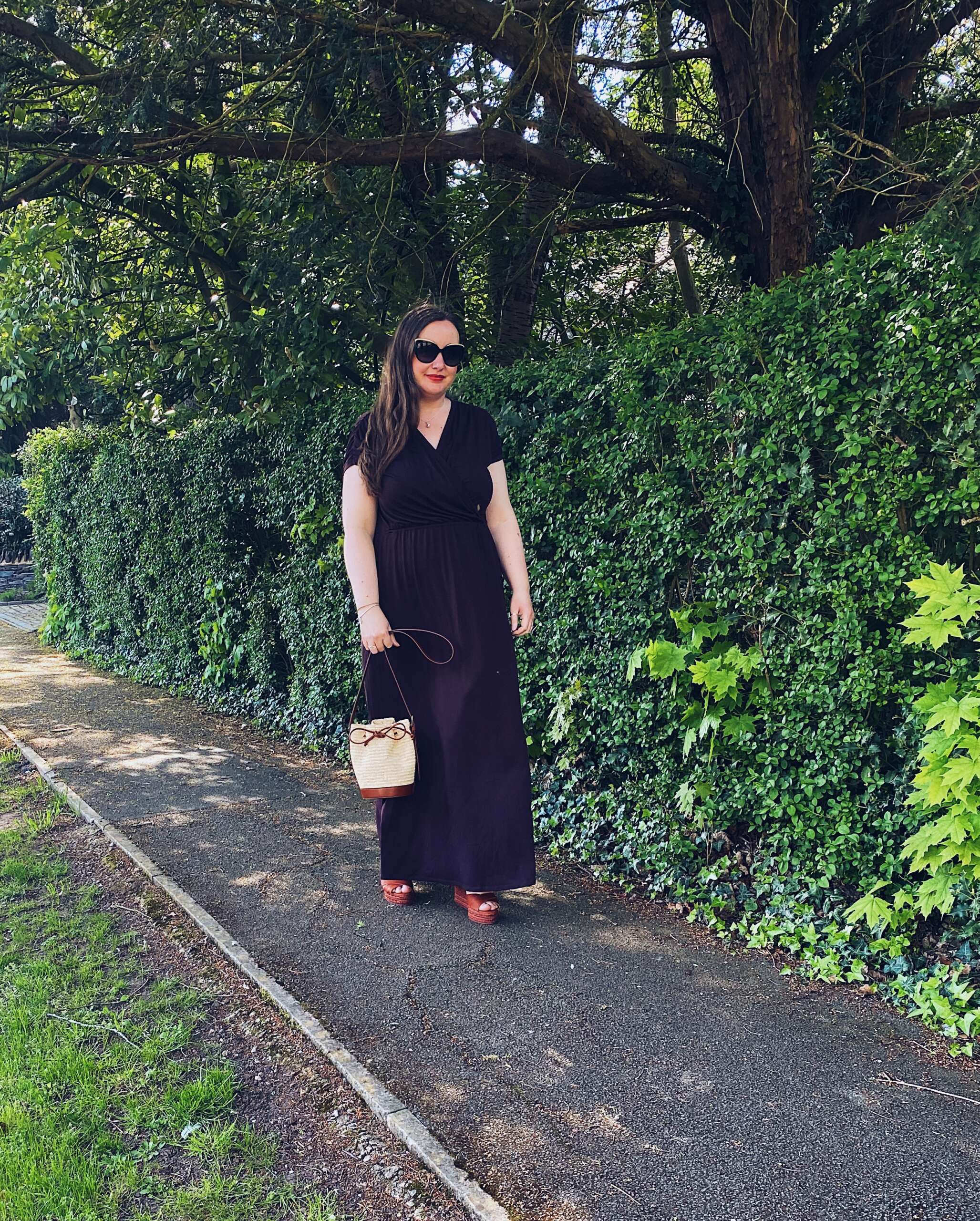 Hotsquash The Maxi Dress and Sezane Basket Bag outfit