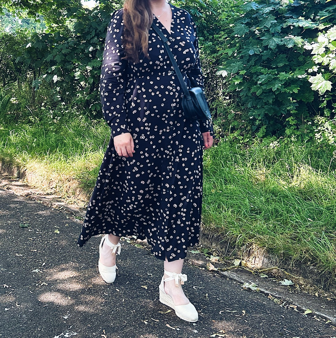 Black Floral Dress With Chloe Mini Marcie Crossbody and Castaner Espadrilles