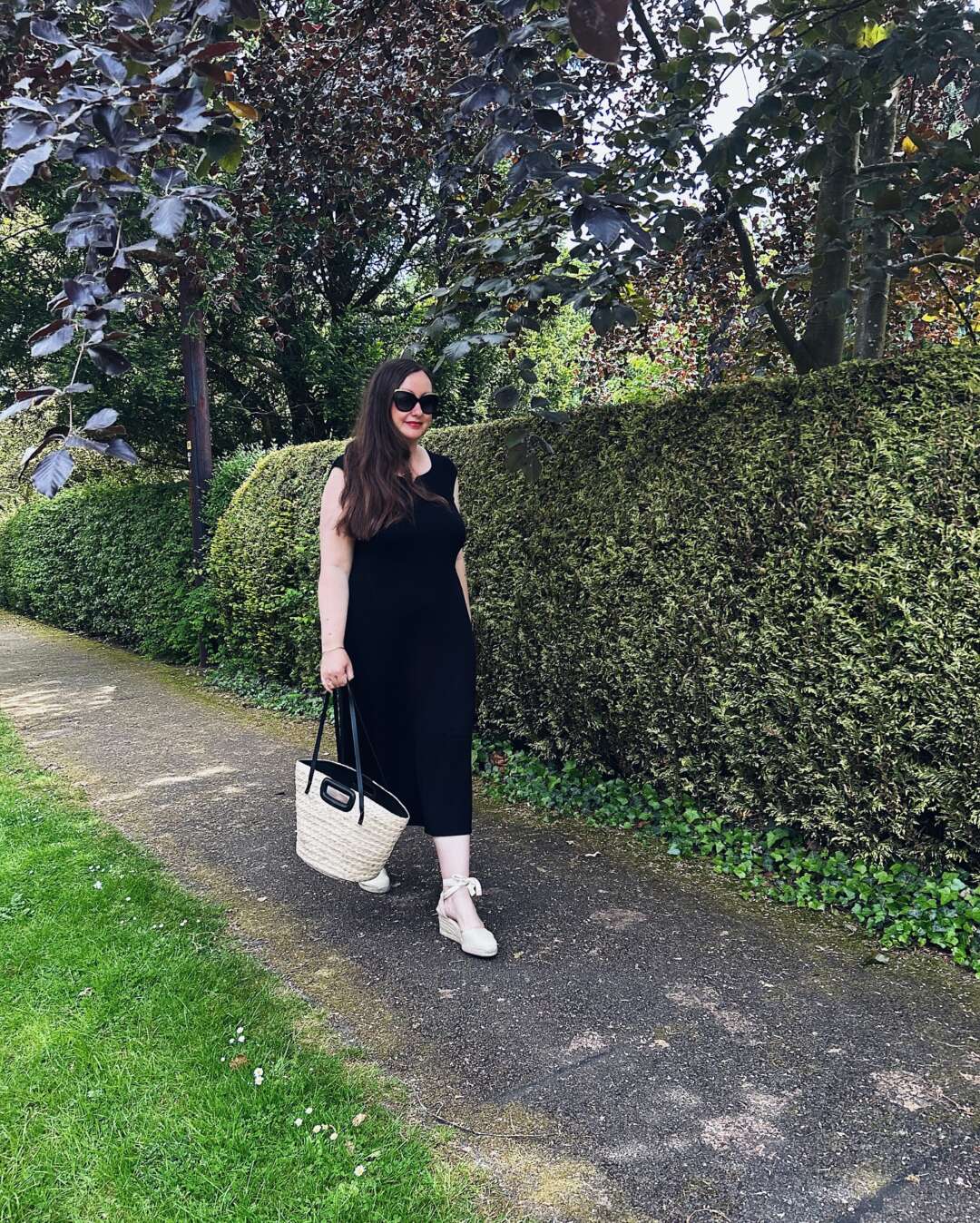 Knit Dress styled with espadrilles and basket bag