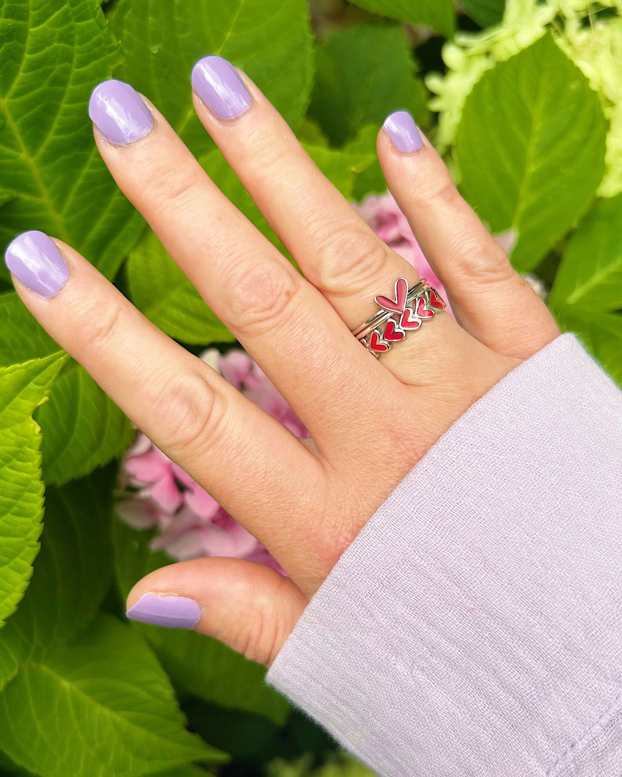 J&CO silver stacking rings red enamel heart ring