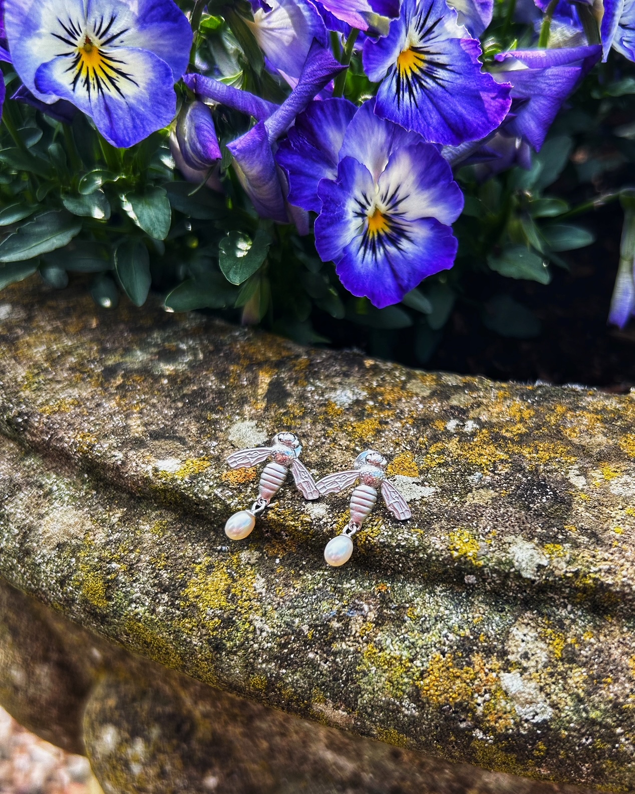 Claudia Bradby Flying Bee Stud Earrings with Pearl Drop