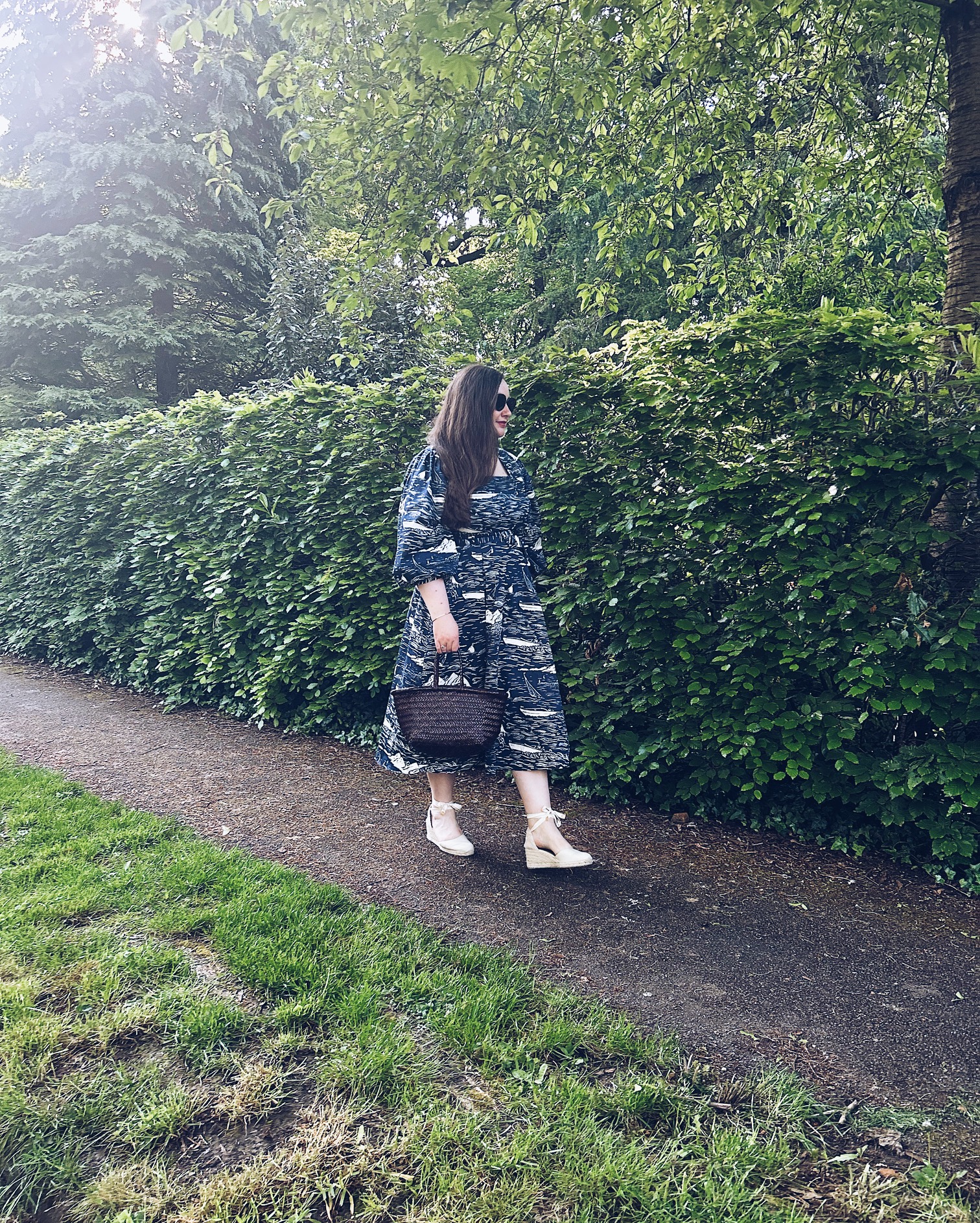 LK Bennett Navy and White Midi Dress Outfit