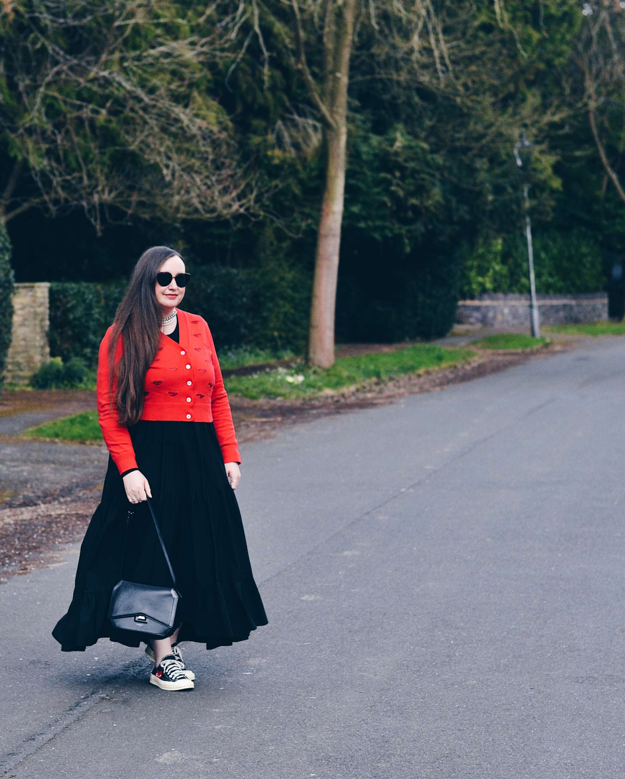 Spring outfit ideas red and black colour scheme