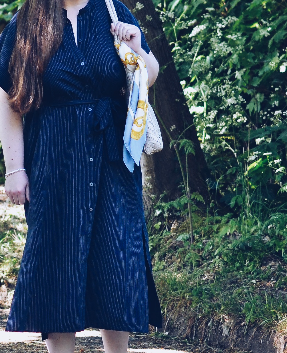 Uniqlo Womens Linen Blend Relaxed Dress - Navy Striped Midi dress